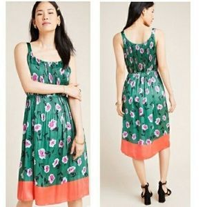 ANTHROPOLOGIE Mireille floral pleated satin dress medium